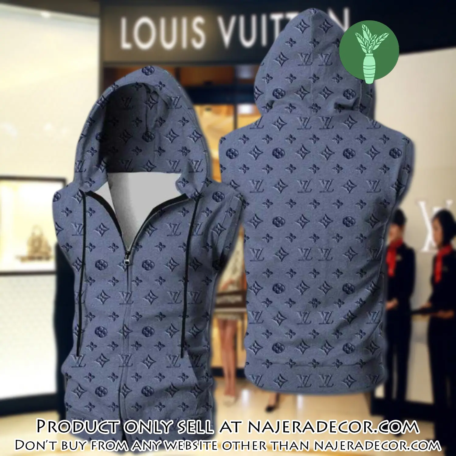 Louis vuitton blue unisex sleeveless zip up hoodie luxury for men women szh011 njr3143596